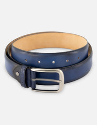 Cinturón en piel napa color azul para hombre