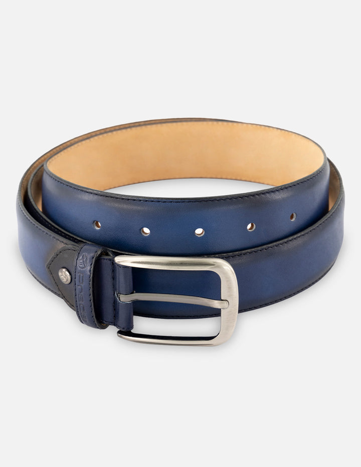 Cinturón en piel napa color azul para hombre