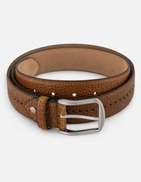 Cinturón en piel color cuero para hombre con textura bombeada