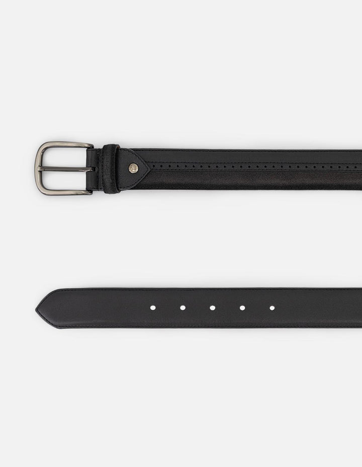 Cinturón gris en piel ante para hombre con combinación de materiales