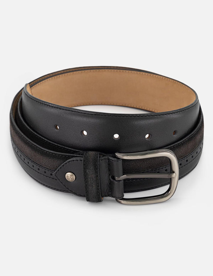 Cinturón gris en piel ante para hombre con combinación de materiales