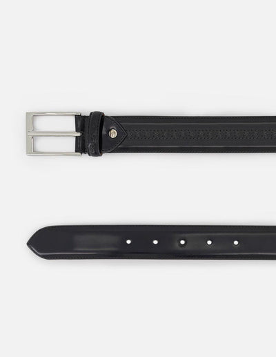 Cinturón color café en piel ante para hombre con combinación de materiales