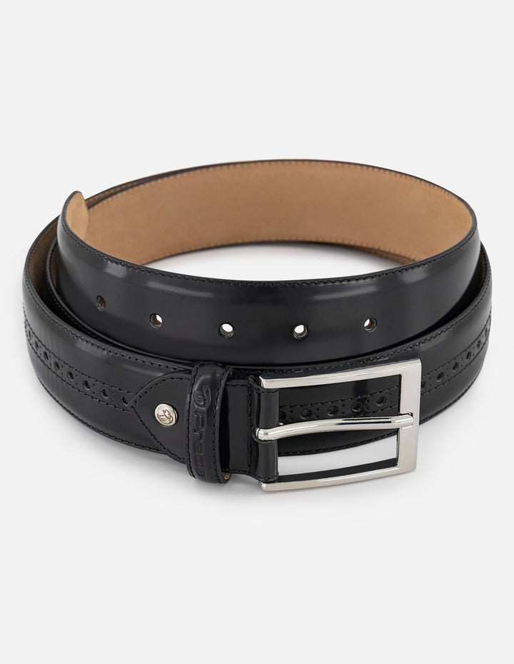 Cinturón color café en piel ante para hombre con combinación de materiales