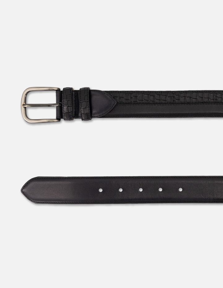 Cinturón negro piel coco para hombre con combinación materiales