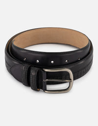 Cinturón negro piel coco para hombre con combinación materiales