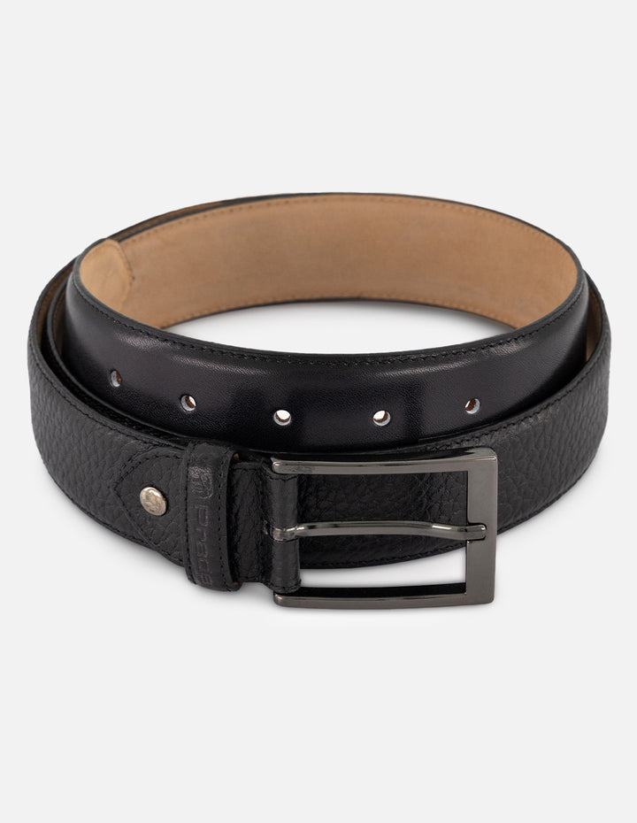 Cinturón negro piel para hombre con Combinación de materiales