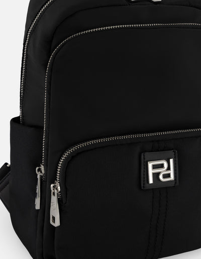 Mochila negra nylon para mujer con 3 compartimentos