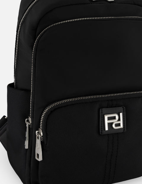 Mochila negra nylon para mujer con 3 compartimentos