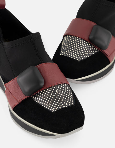 Botines negro ante piel para mujer con combinación de materiales