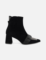 Botines negro ante para mujer con combinación de materiales