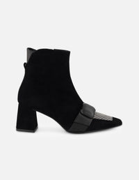 Botines negro ante para mujer con combinación de materiales