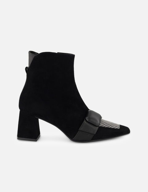 Botines negro ante para mujer con combinación de materiales