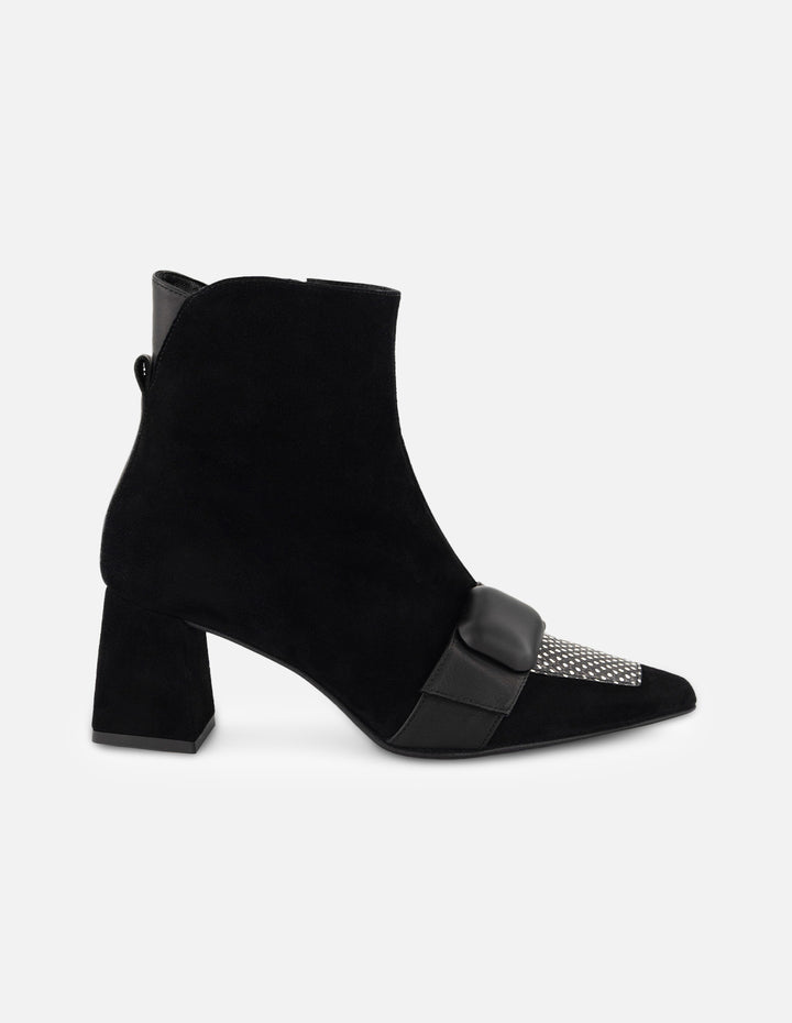 Botines negro ante para mujer con combinación de materiales