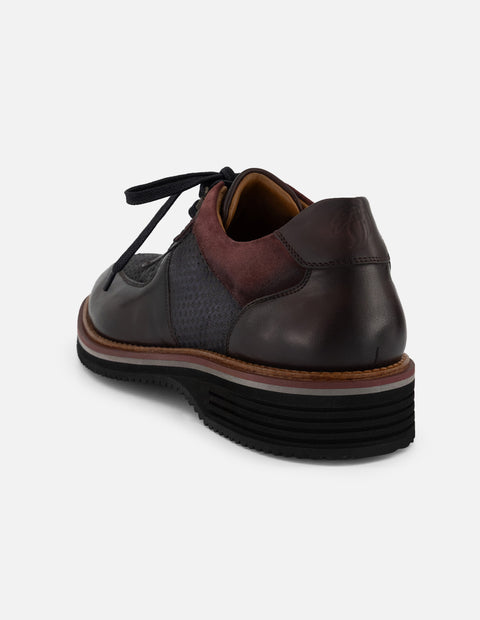 Zapato Oxford vino piel y ante para hombre con combinación de materiales