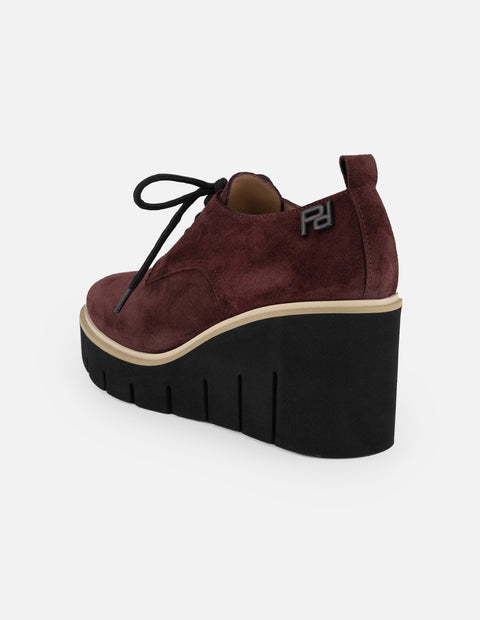 Zapato Blucher vino ante para mujer con combinación de materiales