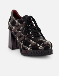 Zapato Oxford negro textil para mujer con tejido tweed