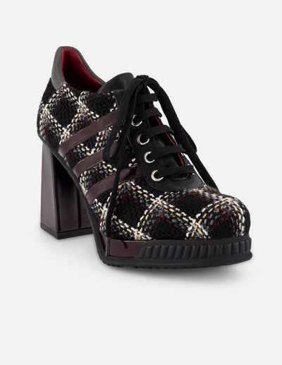 Zapato Oxford negro textil para mujer con tejido tweed