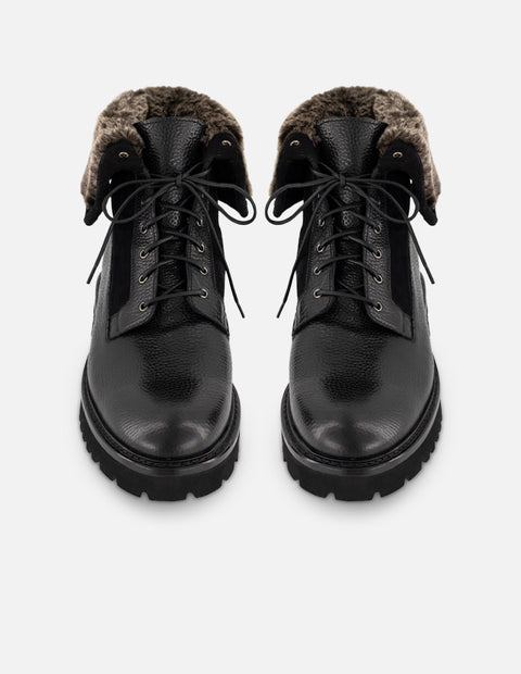Botines negros para hombre con acabado tipo sherpa