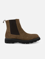 Botines Chelsea verdes de ante para hombre con elásticos en contraste