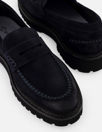 Mocasines azul ante para hombre con bordón