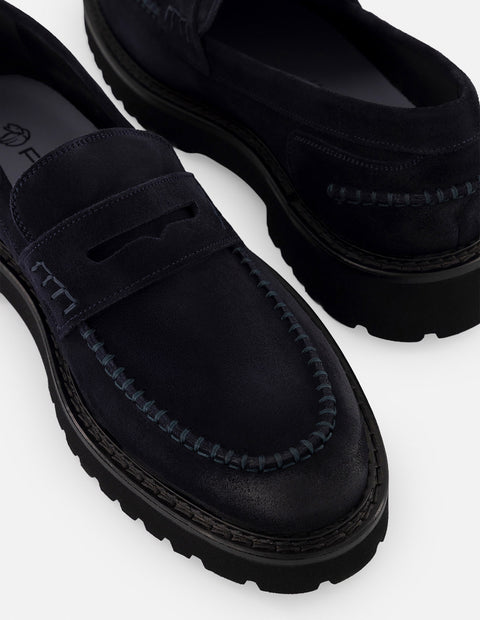 Mocasines azul ante para hombre con bordón