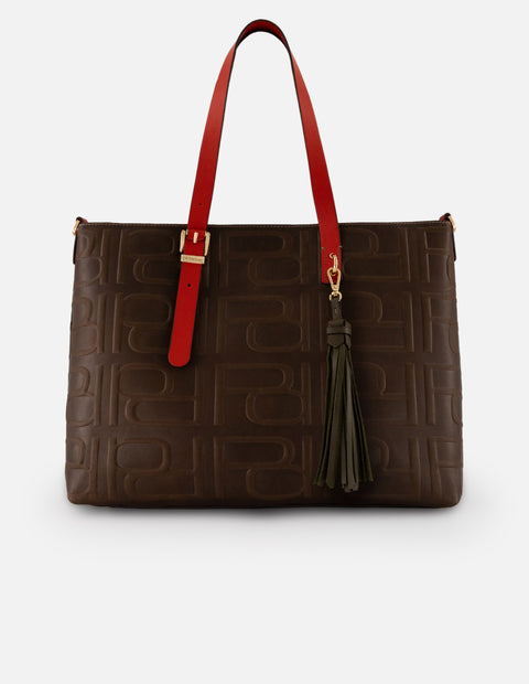 Tote café piel para mujer con logo Pd