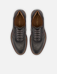 Zapato Oxford gris piel y ante para hombre con combinación de materiales