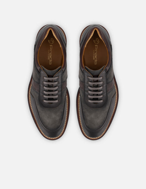 Zapato Oxford gris piel y ante para hombre con combinación de materiales