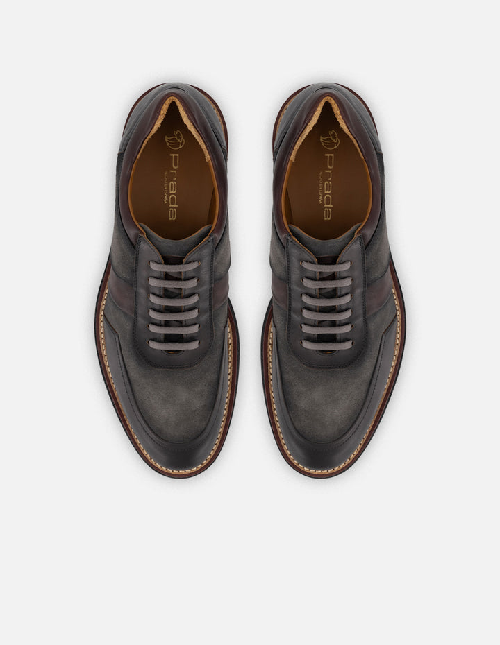 Zapato Oxford gris piel y ante para hombre con combinación de materiales