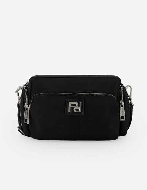 Bandolera negro nylon para mujer con 5 compartimentos