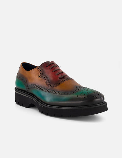 Zapato Oxford multicolor piel para hombre con acabado sombreado