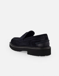Mocasines azul ante para hombre con bordón