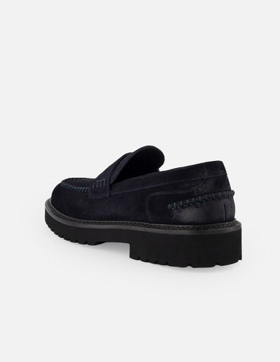 Mocasines azul ante para hombre con bordón