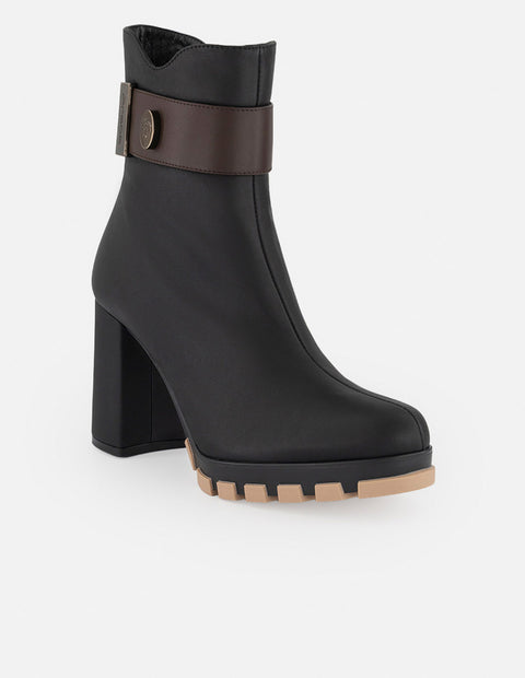 Botines negro piel para mujer con placa lateral