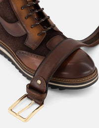 Botines color cafe piel para hombre con combinación de materiales