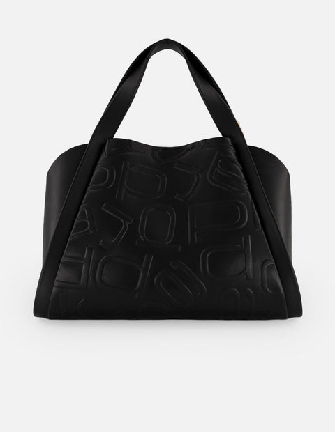 Bolso de hombro negro piel grabada para mujer con maxiletras