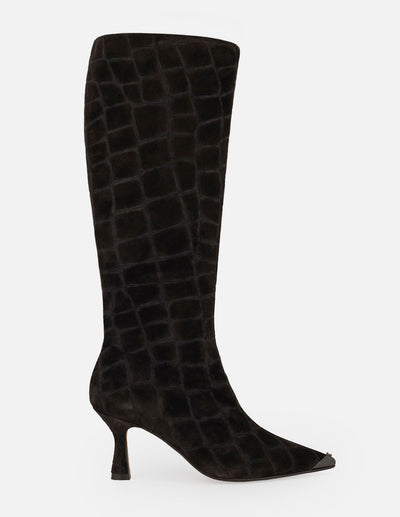 Bota café ante para mujer con grabado tipo coco