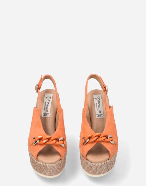 Sandalia peep toe con plataforma en ante color naranja