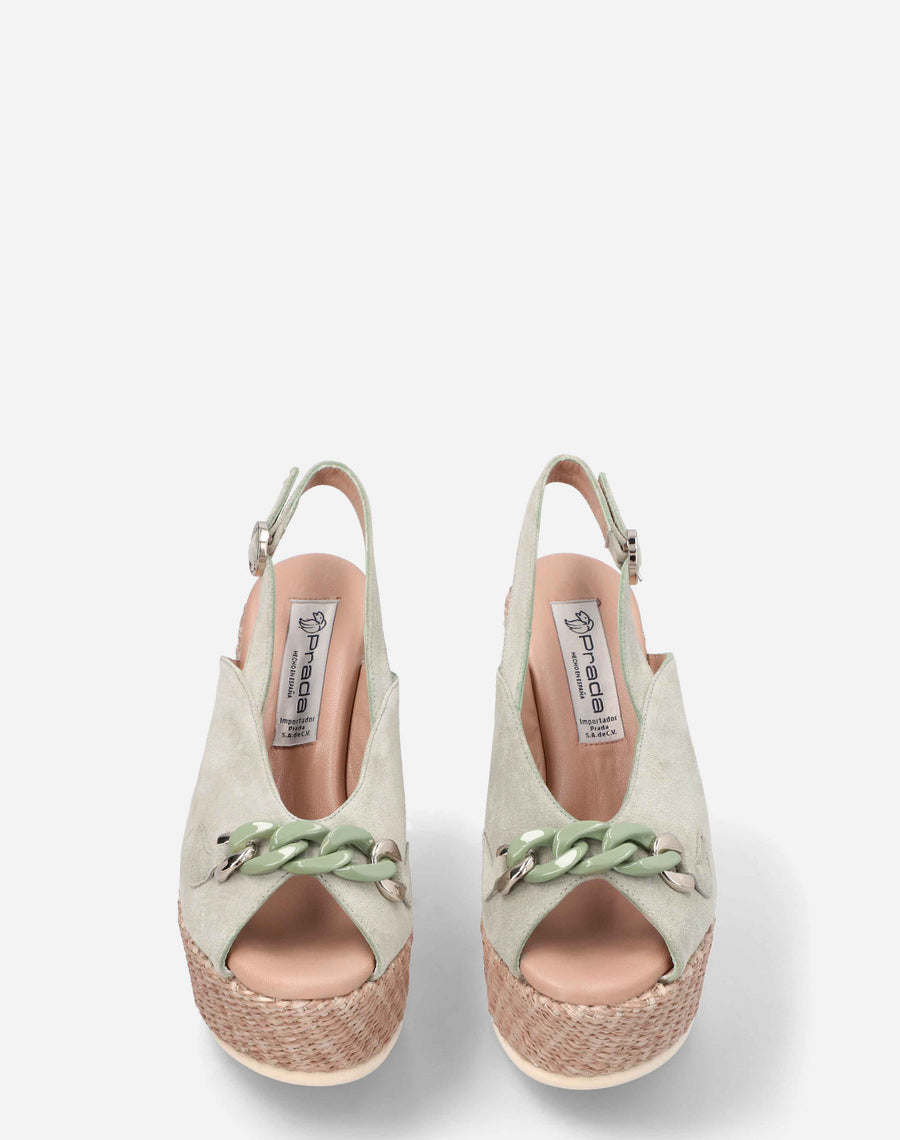 Sandalia peep toe con plataforma en ante color verde