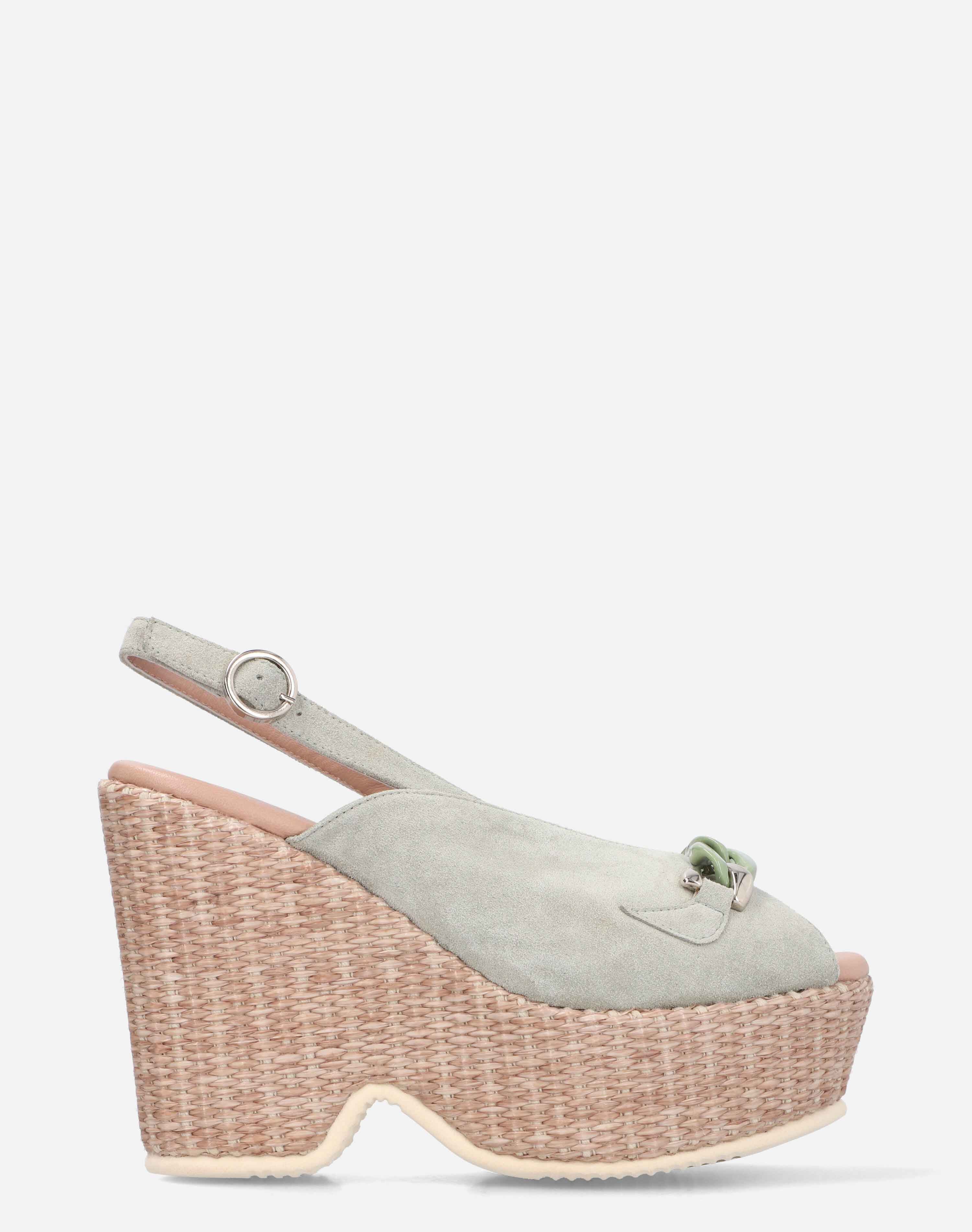 Sandalia peep toe con plataforma en ante color verde