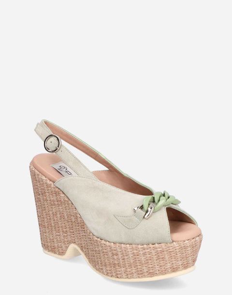 Sandalia peep toe con plataforma en ante color verde