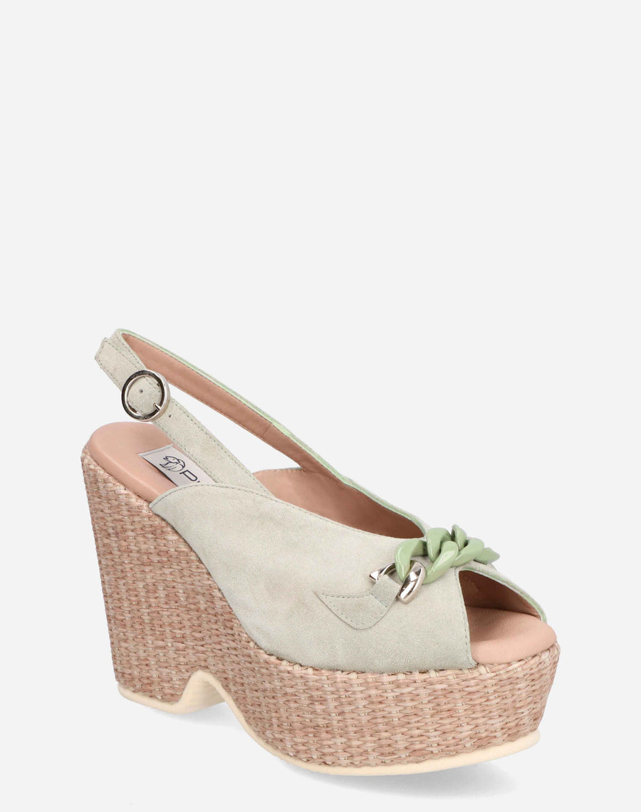 Sandalia peep toe con plataforma en ante color verde