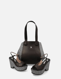 Sandalia tira T en piel y rafia color negro