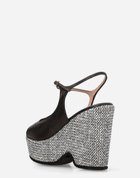 Sandalia tira T en piel y rafia color negro