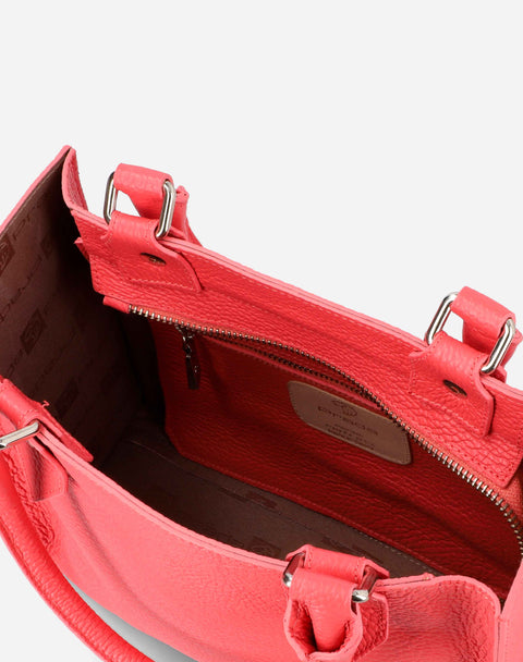 Minbolso Tote en piel bombeada color coral