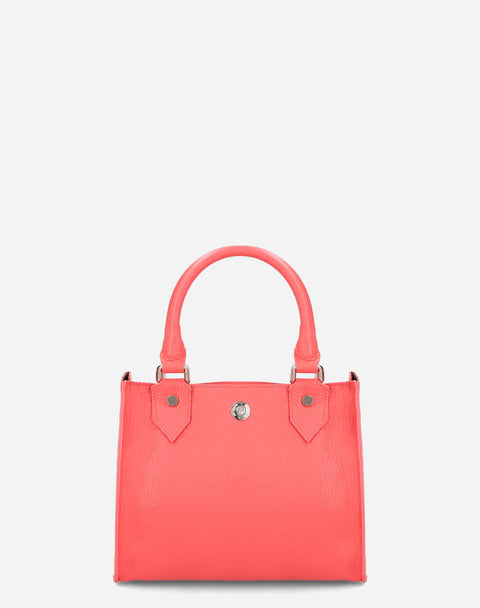 Minbolso Tote en piel bombeada color coral
