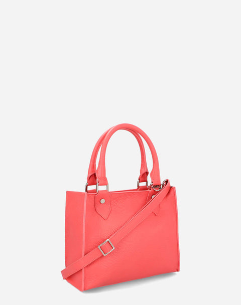Minbolso Tote en piel bombeada color coral