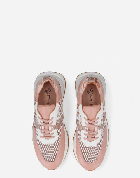 Tenis en piel con rejilla color nude