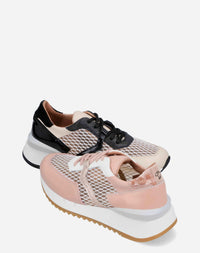 Tenis en piel con rejilla color nude