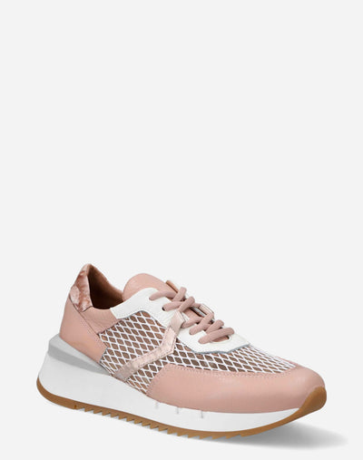 Tenis en piel con rejilla color nude
